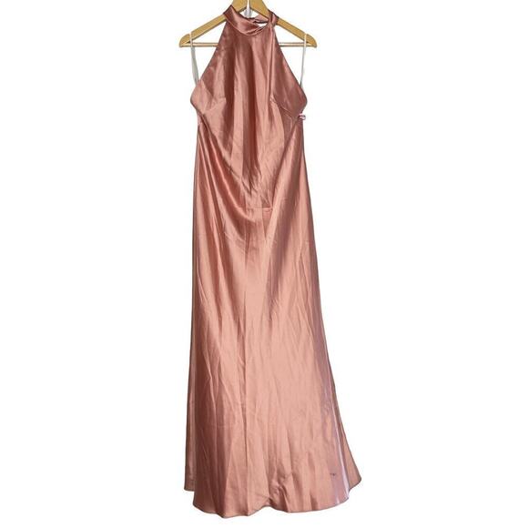 Social Bridesmaids Dress Scarf Tie High Neck Halter Slip Maxi Desert Rose XL - Picture 3 of 12